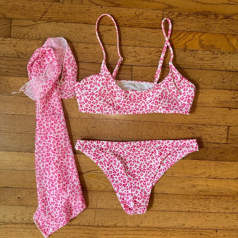 Pink Leopard Bikini Set with Wrap